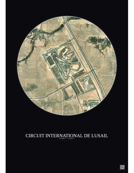 Affiche Circuit International De Lusail – Poster vue satellite 2.5km Couleur | Gravura – Fond foncé