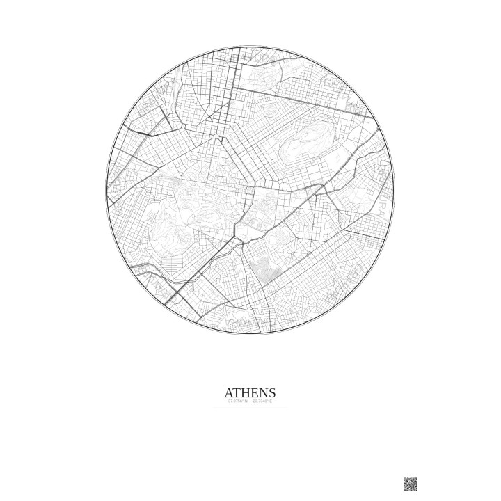 Affiche Athens – Poster carte de ville 2.5km | Gravura – Fond clair