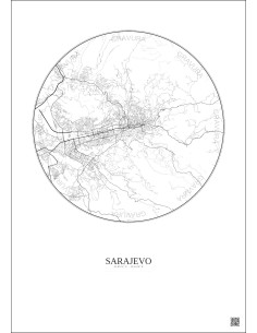 Affiche Sarajevo – Poster carte de ville 10km | Gravura – Fond clair 2
