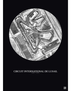 Circuit International De Lusail Satellite View Poster 1km B&W | Gravura – Dark background