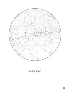 Affiche Sarajevo – Poster carte de ville 2.5km | Gravura – Fond clair 2
