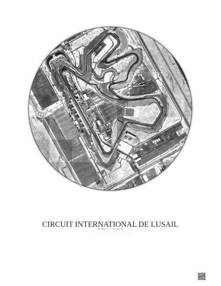 Affiche Circuit International De Lusail – Poster vue satellite 1km N&B | Gravura – Fond clair