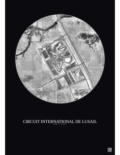 Affiche Circuit International De Lusail – Poster vue satellite 2.5km N&B | Gravura – Fond foncé