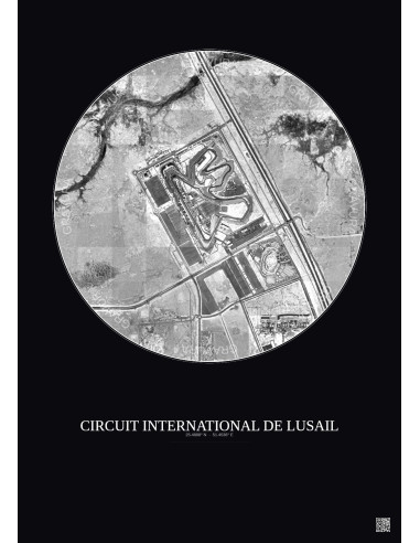 Circuit International De Lusail Satellite View Poster 2.5km B&W | Gravura – Dark background