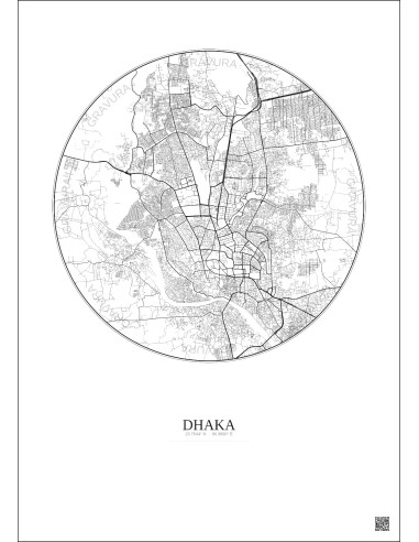 Dhaka City Map Poster 10km | Gravura – Light background