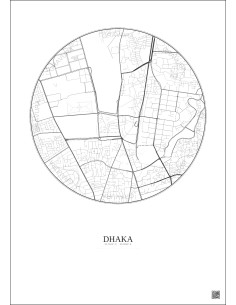 Affiche Dhaka – Poster carte de ville 2.5km | Gravura – Fond clair 2