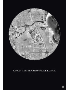 Affiche Circuit International De Lusail – Poster vue satellite 5km N&B | Gravura – Fond foncé