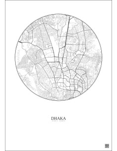 Affiche Dhaka – Poster carte de ville 6km | Gravura – Fond clair 2