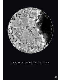 Affiche Circuit International De Lusail – Poster vue satellite 10km N&B | Gravura – Fond foncé