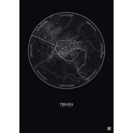 Affiche Tirana – Poster carte de ville 10km | Gravura – Fond foncé