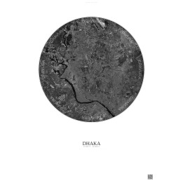 Affiche Dhaka – Poster vue satellite 10km N&B | Gravura – Fond clair