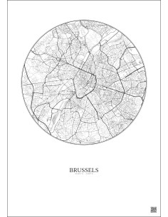 Affiche Brussels – Poster carte de ville 6km | Gravura – Fond clair 2