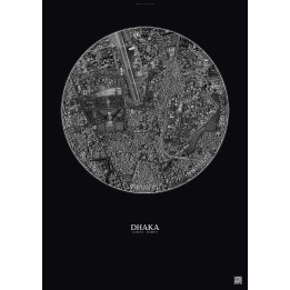 Affiche Dhaka – Poster vue satellite 2.5km N&B | Gravura – Fond foncé