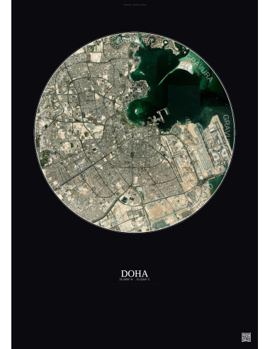 Affiche Doha – Poster vue satellite 10km Couleur | Gravura – Fond foncé