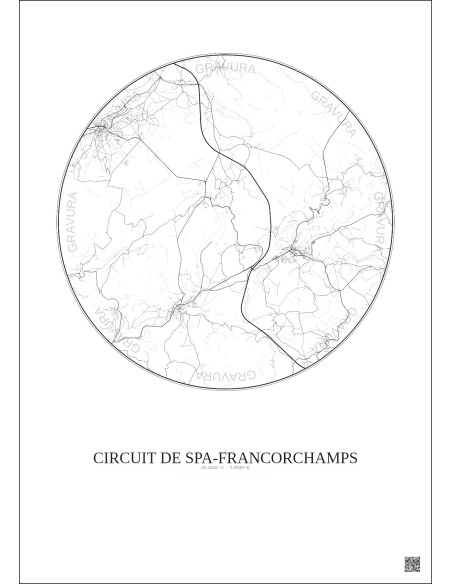 Affiche Circuit De Spa Francorchamps – Poster carte de ville 10km | Gravura – Fond clair