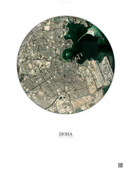 Affiche Doha – Poster vue satellite 10km Couleur | Gravura – Fond clair