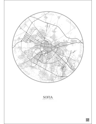 Sofia City Map Poster 10km | Gravura – Light background