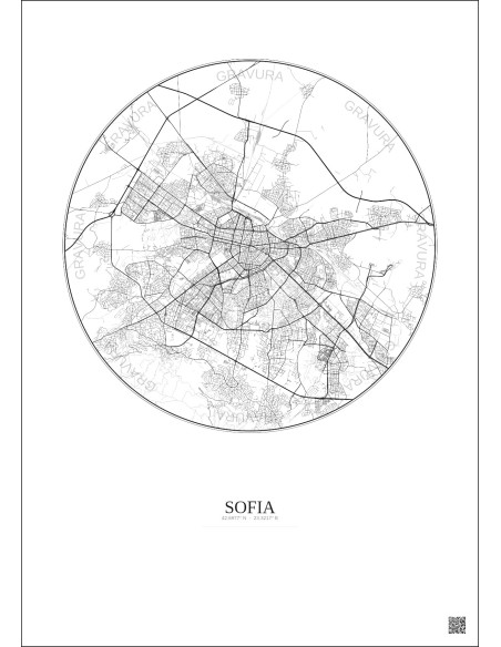 Sofia City Map Poster 10km | Gravura – Light background