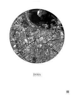 Affiche Doha – Poster vue satellite 2.5km N&B | Gravura – Fond clair