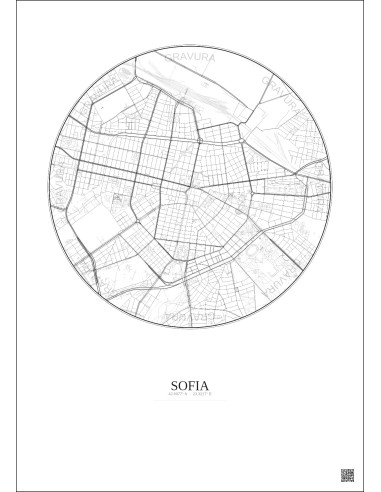 Sofia City Map Poster 2.5km | Gravura – Light background