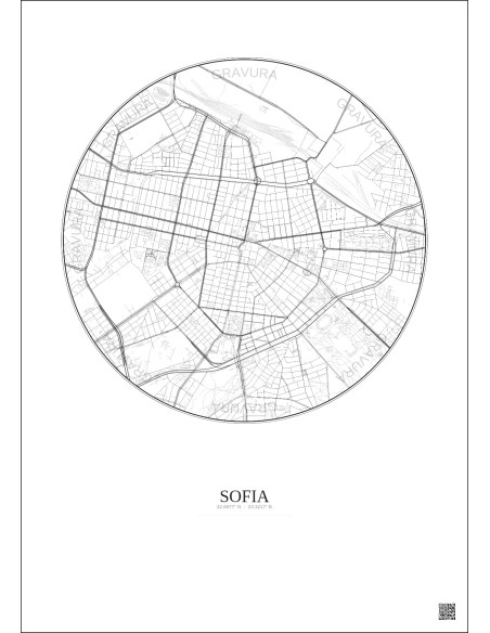 Sofia City Map Poster 2.5km | Gravura – Light background