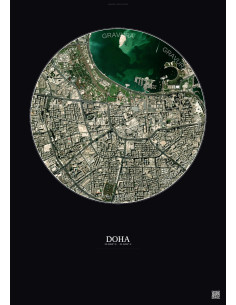 Affiche Doha – Poster vue satellite 2.5km Couleur | Gravura – Fond foncé