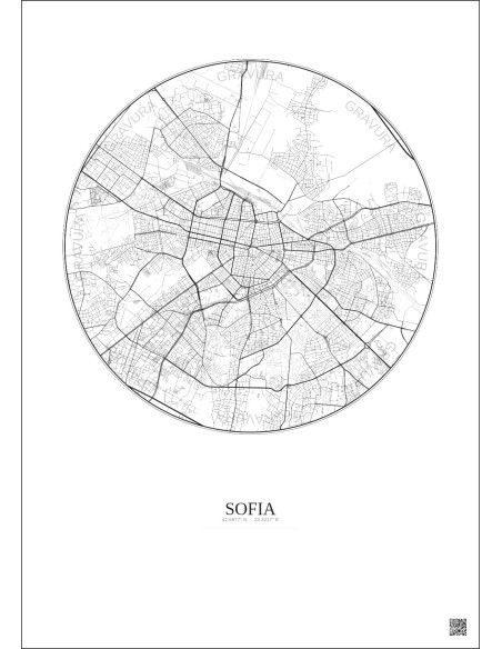 Sofia City Map Poster 6km | Gravura – Light background