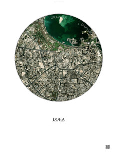 Affiche Doha – Poster vue satellite 2.5km Couleur | Gravura – Fond clair