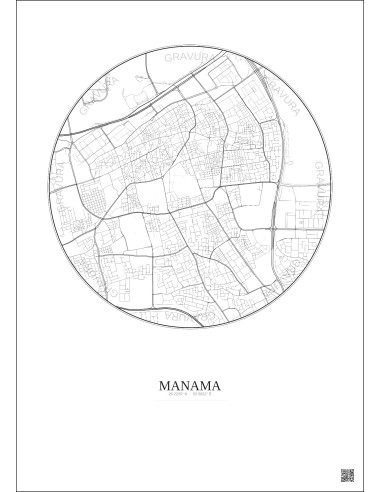Manama City Map Poster 2.5km | Gravura – Light background