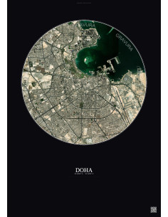 Affiche Doha – Poster vue satellite 6km Couleur | Gravura – Fond foncé