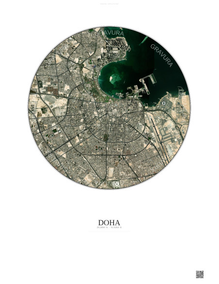 Affiche Doha – Poster vue satellite 6km Couleur | Gravura – Fond clair