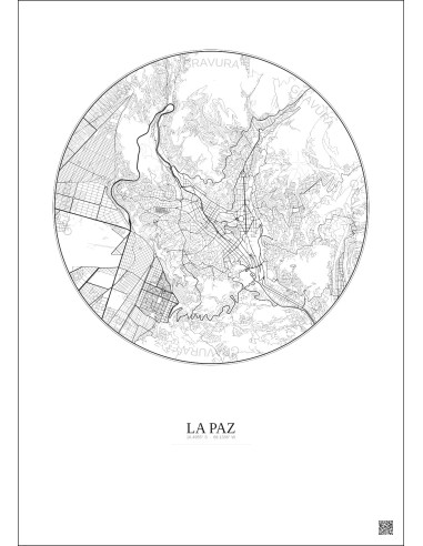 La Paz City Map Poster 6km | Gravura – Light background