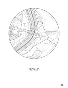 Affiche Brasilia – Poster carte de ville 6km | Gravura – Fond clair 2