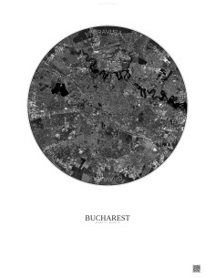 Affiche Bucharest – Poster vue satellite 10km N&B | Gravura – Fond clair