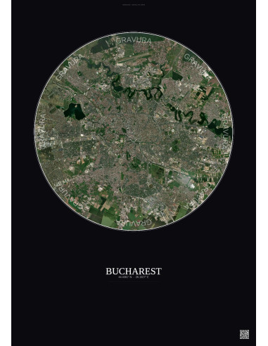 Affiche Bucharest – Poster vue satellite 10km Couleur | Gravura – Fond foncé
