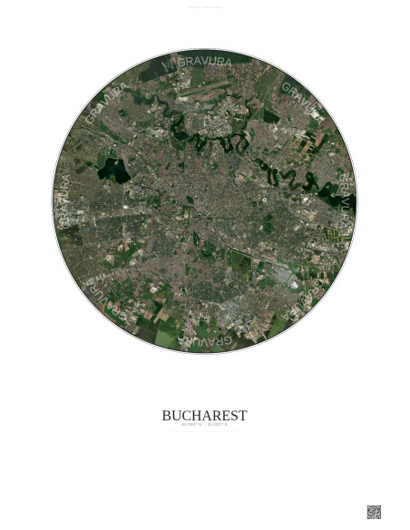 Bucharest Satellite View Poster 10km Color | Gravura – Light background