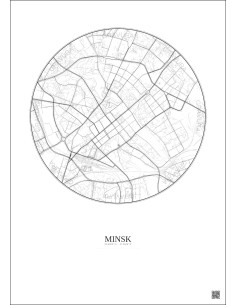 Affiche Minsk – Poster carte de ville 2.5km | Gravura – Fond clair 2