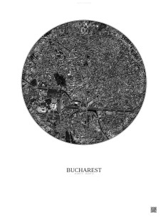 Affiche Bucharest – Poster vue satellite 2.5km N&B | Gravura – Fond clair