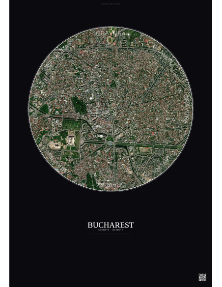 Affiche Bucharest – Poster vue satellite 2.5km Couleur | Gravura – Fond foncé