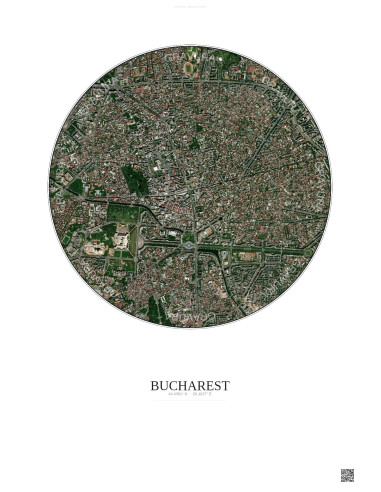 Affiche Bucharest – Poster vue satellite 2.5km Couleur | Gravura – Fond clair