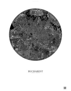 Affiche Bucharest – Poster vue satellite 6km N&B | Gravura – Fond clair