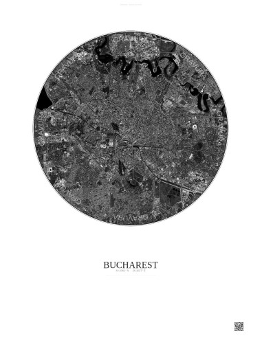 Affiche Bucharest – Poster vue satellite 6km N&B | Gravura – Fond clair