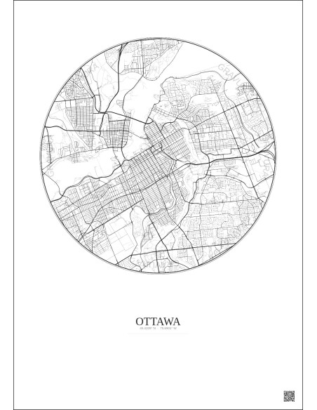 Ottawa City Map Poster 6km | Gravura – Light background