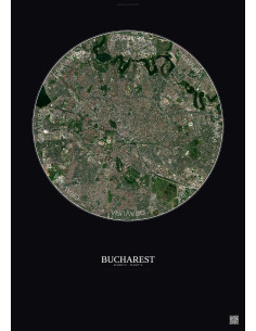 Affiche Bucharest – Poster vue satellite 6km Couleur | Gravura – Fond foncé