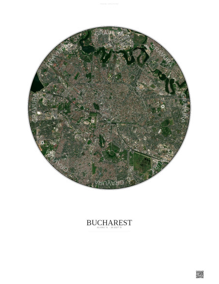 Bucharest Satellite View Poster 6km Color | Gravura – Light background