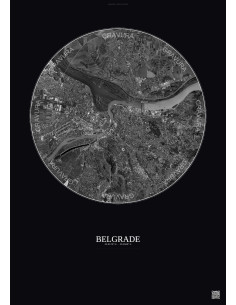 Belgrade Satellite View Poster 10km B&W | Gravura – Dark background