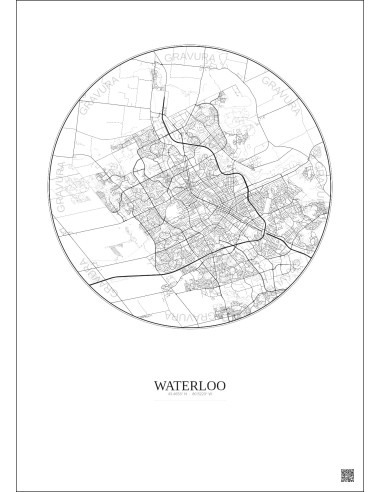 Waterloo City Map Poster 10km | Gravura – Light background