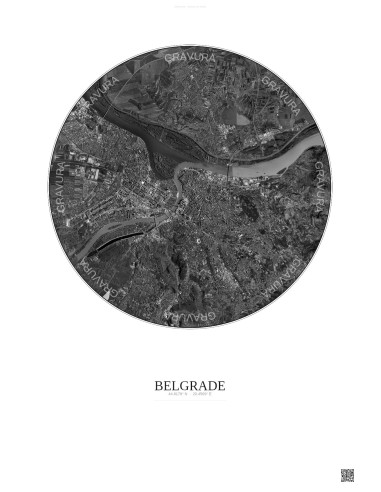 Belgrade Satellite View Poster 10km B&W | Gravura – Light background