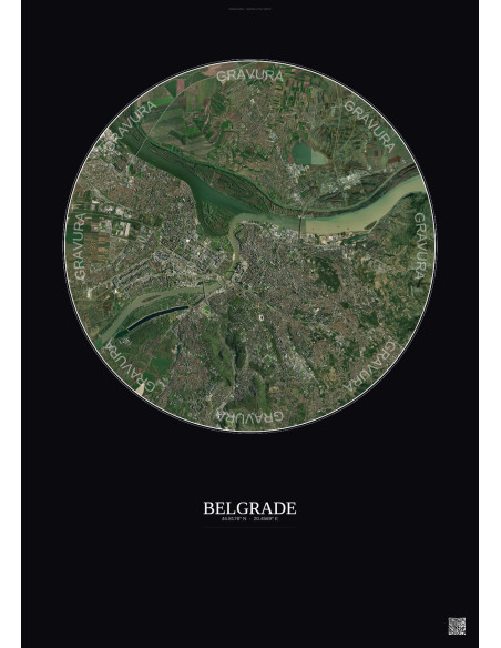 Affiche Belgrade – Poster vue satellite 10km Couleur | Gravura – Fond foncé