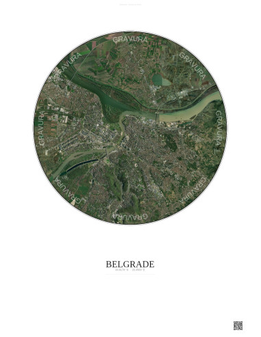 Affiche Belgrade – Poster vue satellite 10km Couleur | Gravura – Fond clair
